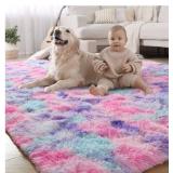 LOCHAS Luxury Fluffy Rainbow Area Rug for Girls Bedroom 8x10 Soft Fuzzy Kids Rugs for Bedroom Boys Playroom, Cute Colorful Tie Dye Princess Carpet for Nursery Living Room Home Decor