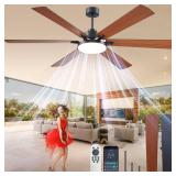 72 inch Ceiling Fans with Lights and Remote Control, Indoor/Outdoor Flush Mount Low Profile Commercial Reversible Dimmable Wood Grain Ceiling Fans for Living Room Patio Industrial Shop. - Retail: $146