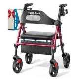 HOMLAND Foldable Rollator Walkers with Seat for Seniors, Big Wheels, 350 lb. Weight Capacity, Adjustable Handles and Seat Height, Lightweight Rolling Walker, Red