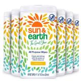 All Purpose Cleaner Wipes Bulk by Sun & Earth, 480 total wipes, Pack of 6, All Natural Citrus Scent, Plant Based Ingredients, Safe on all Household hard surfaces, No Phosphates, Parabens or Sulfates,8