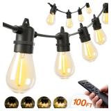 100FT LED Outdoor String Lights, Remote Dimmable Patio Lights with Timer & 3 Lighting Modes, 32 Shatterproof Edison Bulbs, Waterproof Connectable String Lights for Outside Backyard Porch Party - Retai