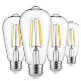 Gozelux Edison Light Bulbs 60W Equivalent, Dimmable Vintage LED Light Bulbs, E26 Medium Base, Cool White 4000K, ST58, 6W, 750LM, 90+ CRI, Antique Decorative Filament LED Bulb, Clear Glass, Pack of 4