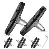 Alritz Bike Brake Pads Set, 6 PCS Road Mountain Bicycle V-Brake Blocks Shoes With Hex Nut And Shims, No Noise No Skid, 70mm, For Front And Back Wheel (Black)