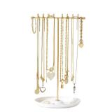 Zynzthos Necklace Holder Stand Organizer with Tray - Gold Jewelry Organizer with 18 Hooks Necklace Tree, Small Necklace Hanger & Ring Holder, Multifunctional Storage Earrings, Lipstick, Watches