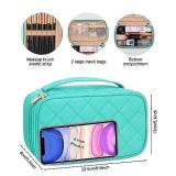Relavel Small Makeup Bag, Makeup Travel Bag for Women, 2-layer Cosmetic Travel Bag Makeup Case with Brush Holder, Waterproof Makeup Organizer Bag (Blue)