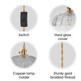 Woderdeng Glass Plug in Pendant Light,Vintage Copper Lamp Holder Hanging Lamp,Pendant Light for Kitchen Island, Bedroom, Dining Room, Living Room (9.2in)