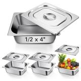Baderke Stainless Steam Hotel Pans with Lids, 0.7 mm Thick 304 Stainless Steel Hotel Pan Anti Clogging Steam Table Pan for Food Warmer Cooking Heat, Multi Size (4 Pack, 1/2 Half Size x 4 Inch Deep)