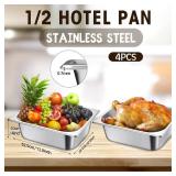 Baderke Stainless Steam Hotel Pans with Lids, 0.7 mm Thick 304 Stainless Steel Hotel Pan Anti Clogging Steam Table Pan for Food Warmer Cooking Heat, Multi Size (4 Pack, 1/2 Half Size x 4 Inch Deep)