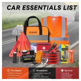 VCANENERGY Car Emergency Safety Kit Bag with Portable Air Compressor, Jumper Cables,First Aid Kit, Tire Pressure Gauge, Auto Vehicle Safety Road Side Assistance Kits Essentials,for Women, Men, Teen