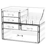 Cq acrylic Clear Make up Organizers for Vanity,Skincare Organizer With 5 Drawers for Dresser,Plastic Cute Desk Accessories Organization and Bathroom Organizers Storage Case Box for Beauty,Skin Care