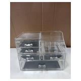 Cq acrylic Clear Make up Organizers for Vanity,Skincare Organizer With 5 Drawers for Dresser,Plastic Cute Desk Accessories Organization and Bathroom Organizers Storage Case Box for Beauty,Skin Care