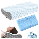 Neck Pillow Memory Foam Pillows - Cooling Neck Support Pillow for Pain Relief, Ergonomic Cervical Pillow for Sleeping, Orthopedic Contour Bed Pillow for Side, Back & Stomach Sleepers (Blue & Grey)