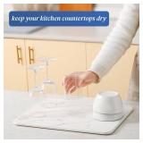 Plentio Quick Dry Stone Drying Mat for Kitchen Counter, Water-Absorbent Diatomaceous Dish Drying Mats, Multi-Purpose Stone Drying Tray for Cups Dishes Bottles, Pearl White-Marble