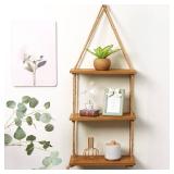 SAND MINE 3 Tier Wood Hanging Shelf, Floating Wall Swing Storage Shelves, Jute Rope Organizer Rack, Wall Shelf Plant Shelf Rope Shelf Storage Shelf Swing Shelf Floating Shelves Handmade Shelves