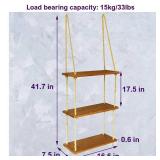 SAND MINE 3 Tier Wood Hanging Shelf, Floating Wall Swing Storage Shelves, Jute Rope Organizer Rack, Wall Shelf Plant Shelf Rope Shelf Storage Shelf Swing Shelf Floating Shelves Handmade Shelves
