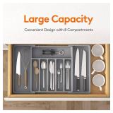 Lifewit Silverware Drawer Organizer, Expandable Utensil Tray for Kitchen, BPA Free Flatware and Cutlery Holder, Adjustable Plastic Storage for Spoons Forks Knives, Large, Grey