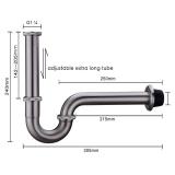 Orhemus Brass P Trap, 1 1/4 Bathroom Basin Sink Waste Trap Drain Kit with Flange and Slip Joint Extension Tube Drain Tailpiece, Adjustable Height, Brushed Nickel Finish