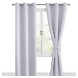 Hiasan Blackout Curtains for Bedroom, 42 x 84 Inches Long - Thermal Insulated & Energy Saving Window Curtains for Living Room, 2 Drape Panels Sewn with Tiebacks, Greyish White