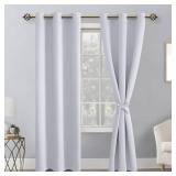 Hiasan Blackout Curtains for Bedroom, 42 x 84 Inches Long - Thermal Insulated & Energy Saving Window Curtains for Living Room, 2 Drape Panels Sewn with Tiebacks, Greyish White