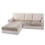 H.VERSAILTEX Velvet Stretch 3-Piece L Shape Sectional Couch Covers (Large 2 Seater + 1 Chaise, Oatmeal)