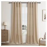 Jowels Tan Brown Linen Curtains 96 Inch Length 2 Panels for Living Room Bedroom, Light Filtering Sheer Curtains 96 Inches, Elegant Modern Grommet Semi Sheer Soft Privacy Drapes