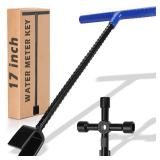 Winisok 17 Inch Water Meter Key With 4 Way Multi Functional Utilities Key, Enforced Rebar Water Shut Off Tool Wrench T handle for Curb Main and Water Meters, Underground Stop or Waste Valves