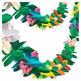 FUTUREPLUSX 2 Pack Tropical Garland Party Decorations, 20ft Multicolored Tissue Paper Hibiscus Flower Summer Banner for Birthday Beach Theme Luau Moana Hawaiian Party Supplies Jungle Decor