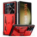 FNTCASE for Samsung Galaxy S23-Ultra Case: Military Grade Drop Proof Protection Mobile Cover with Kickstand | Matte Textured Rugged Shockproof TPU Red 6.8 inches