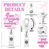 Geyoga 5 Pcs Pink Bow Bible Verse Badge Reels Christian Retractable ID Badge Holder Clip Coquette Religious Scripture Gifts Inspirational Quote Gifts for Women Mother Nurse Doctor Teacher Student