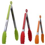 Popco 2-Piece Kitchen Tongs Set â Stainless Steel Heat Resistant Silicone Tips, Strong Comfort Grip, 2 Sizes (7, 12 Inch), Non-Scratch, Dishwasher Safe, for Cooking, BBQ, Salad