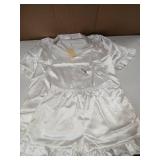 Ekouaer Womens Satin Pajamas Set Button Down Silk 2 Piece Pj Sets Ruffled Short Sleeve Sleepwear, White, M (Top Has Damage)