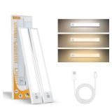 JACKPOT BOOM Under Cabinet Lights 2 Pack 12 inch Rechargeable Battery Operated Motion Sensor Light Indoor USB Charging Closet Lights Battery Operated with 3 Color Temps for Kitchen, Stairs, Home