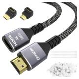 4K HDMI Extension Cable 30 Feet, HDMI 2.0 Braided Extender Male to Female Cord, Pure Copper 3D 4K@60Hz 2160p 1080p HDR HDCP 2.2 ARC (with 25 Ties, 25 U Nails, 2 HDMI Adapters)- 30FT