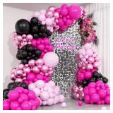 HKYOOD 148Pcs Pink and Black Balloons Garland Arch Kit - 5 10 12 18 inch Hot Pink Black Light Pink Metallic Pink Latex Balloon for Birthday Baby Shower Bridal Shower Wedding Princess Party Decorations