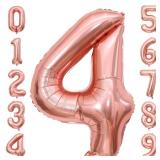 Rose Gold 4 Number Balloons,40 Inch Big 4 Balloon Numbers Rose Gold 4 Foil Mylar Balloons for Birthday Party Anniversary Events
