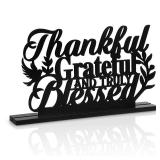 Geetery Inspirational Table Art Wooden Sign Inspirational Home Decoration Motivational Table Centerpieces for Home Kitchen Office Faith Gifts(Thankful)