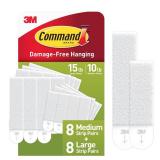 Command Medium and Large Picture Hanging Strips, Damage Free Hanging Picture Hangers, No Tools Wall Hanging Strips for Living Spaces, White, 8 Medium Pairs and 8 Large Pairs