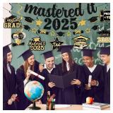 Black and Gold Masters Graduation Decorations 2025, Mastered It 2025 Banner and Congrats Grad Hanging Swirls Decorations, Class of 2025 Hanging Swirls for High School Graduation Party Supplies