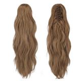 FESHFEN Ponytail Extensions, Long Claw Clip in Ponytail Hairpiece Synthetic Pony Tails Hair Piece Natural Wavy Hairpieces for Women, 20 inch Light Brown Mix Natural Blonde
