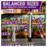 3 Pcs Muddler for Cocktails Set - Bar Muddler Tool with Sturdy Head, Versatile Cocktail Spoon & Jigger, Easy to Use & Clean, Stylish Rust-Resistant Stirring Tool - Bar Tools for Drinks Mixing