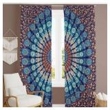 Bless International Beautiful Indian Bohemian Psychedelic Hippie Peacock Mandala Window Curtain Panels for Bedroom, Living, Balcony (Blue Green (25x74 Inches)(63.5x188 Cms))