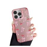 ZTOFERA for iPhone 14 Pro Case,Cute Pink Ribbon Bow Tie Planet Star Floral Aesthetic Phone Case,Trendy Slim Hard IMD Shockproof Protective Bumper Phone Cover for Women Girls,Cherry
