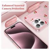 ZTOFERA for iPhone 14 Pro Case,Cute Pink Ribbon Bow Tie Planet Star Floral Aesthetic Phone Case,Trendy Slim Hard IMD Shockproof Protective Bumper Phone Cover for Women Girls,Cherry