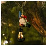 WONDHOME Solar Hanging Gnome Garden Statue Climbing Rope Gnome with LED Lantern Outdoor Decor Tree Hugger Yard Porch Wall Decoration Halloween Christmas Gardening Gift for Mom Women