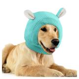 Frienda Quiet Ears for Dogs, Dog Ear Muffs Noise Protection Knitted Pet Ears Snood Head Wrap Hats for Medium to Large Cats Pets(Lake Green)