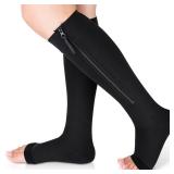 Ailaka Medical Compression Socks with Zipper, Knee High 15-20 mmHg Compression Socks for Women Men, Open Toe Support Socks for Varicose Veins, Edema, Recovery, Pregnant, Nurse XL