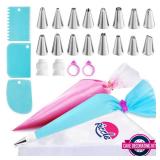 Riccle Piping Bags and Tips Set, 11.8 Inch 100 Anti Burst Piping Bags, 124 Pcs Cake Decorating Kit with 16 Piping Tips, 1 Reusable Pastry Bags, 3 Cake Scrapers, 2 Couplers, and 2 Icing Bags Ties