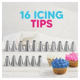 Riccle Piping Bags and Tips Set, 11.8 Inch 100 Anti Burst Piping Bags, 124 Pcs Cake Decorating Kit with 16 Piping Tips, 1 Reusable Pastry Bags, 3 Cake Scrapers, 2 Couplers, and 2 Icing Bags Ties