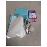 Riccle Piping Bags and Tips Set, 11.8 Inch 100 Anti Burst Piping Bags, 124 Pcs Cake Decorating Kit with 16 Piping Tips, 1 Reusable Pastry Bags, 3 Cake Scrapers, 2 Couplers, and 2 Icing Bags Ties