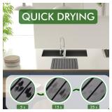 Oxydrily Stone Drying Mat for Kitchen Counter, Large Dark Gray Foldable Diatomaceous Earth Dish Drying Mat, Quick-Dry Absorbent Bath & Countertop Mat for Dishes Bottles Cups 23"x15.3"
